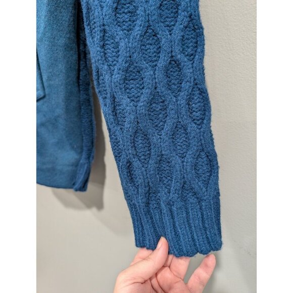 NEW ANN TAYLOR $198 SEA STORM BLUE MIXED MEDIA CABLE COATIGAN JACKET SZ LARGE - Picture 7 of 16